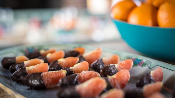 Orange sections dipped in chocolate