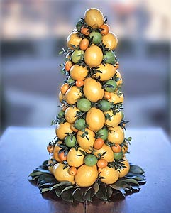 Cone Shaped Topiary made with Lemons, Key Limes and Kumquats