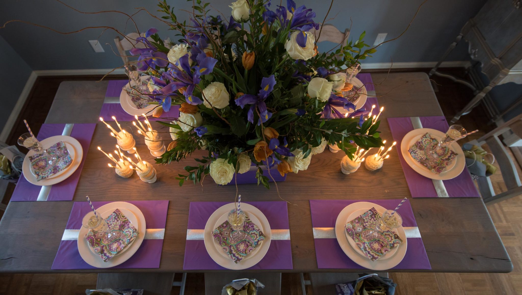 Purple birthday party table